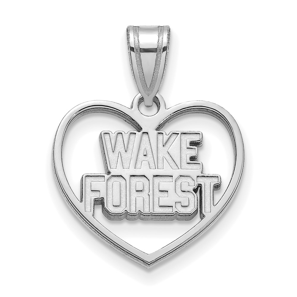 Sterling Silver Rhodium-plated LogoArt Wake Forest University W-f Deacon Heart Pendant