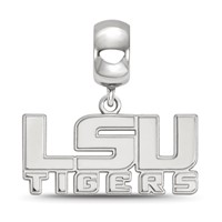 Sterling Silver Rhodium-plated LogoArt Louisiana State University L-s-u Tigers Small Dangle Bead Charm view 2