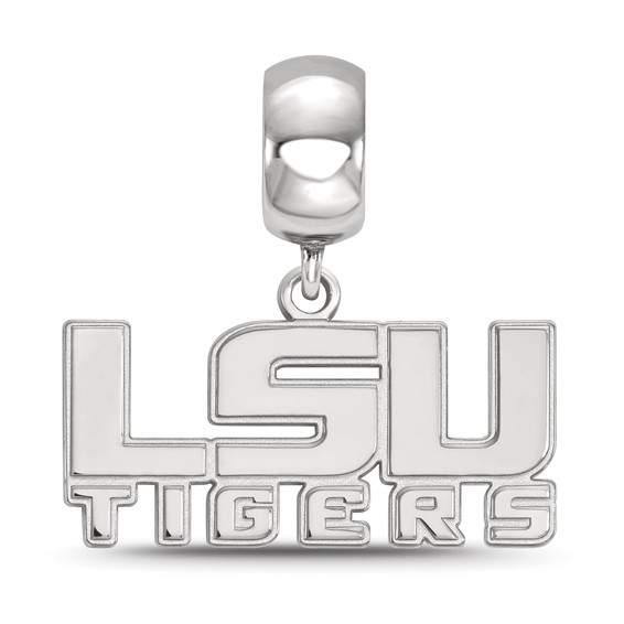 Sterling Silver Rhodium-plated LogoArt Louisiana State University L-S-U Tigers Small Dangle Bead Charm