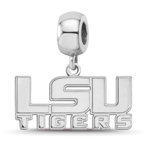 Sterling Silver Rhodium-plated LogoArt Louisiana State University L-s-u Tigers Small Dangle Bead Charm
