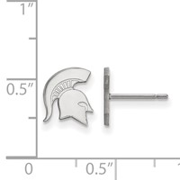 Sterling Silver Rhodium-plated LogoArt Michigan State University Spartan Extra Small Post Earrings view 2