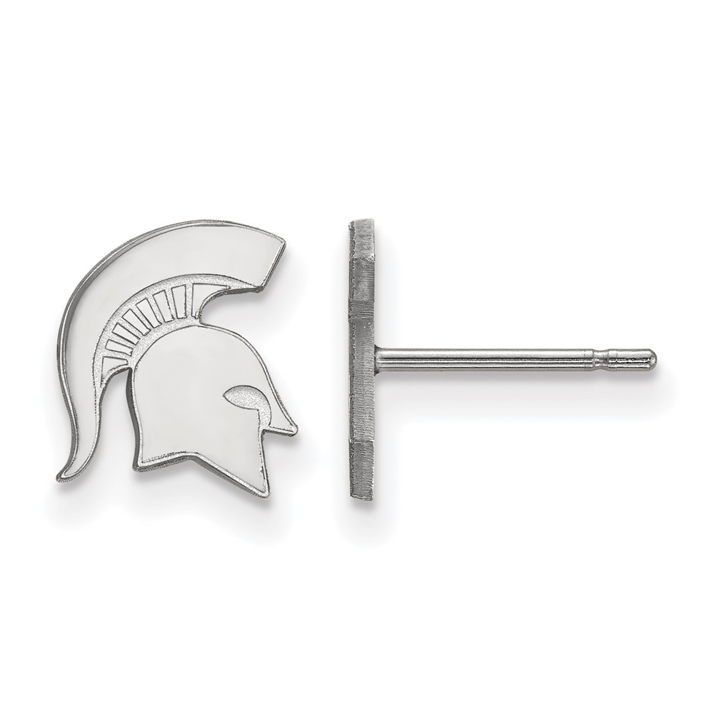 Sterling Silver Rhodium-plated LogoArt Michigan State University Spartan Extra Small Post Earrings