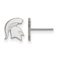 Sterling Silver Rhodium-plated LogoArt Michigan State University Spartan Extra Small Post Earrings view 1