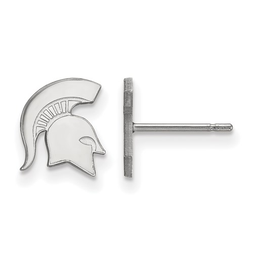 Sterling Silver Rhodium-plated LogoArt Michigan State University Spartan Extra Small Post Earrings