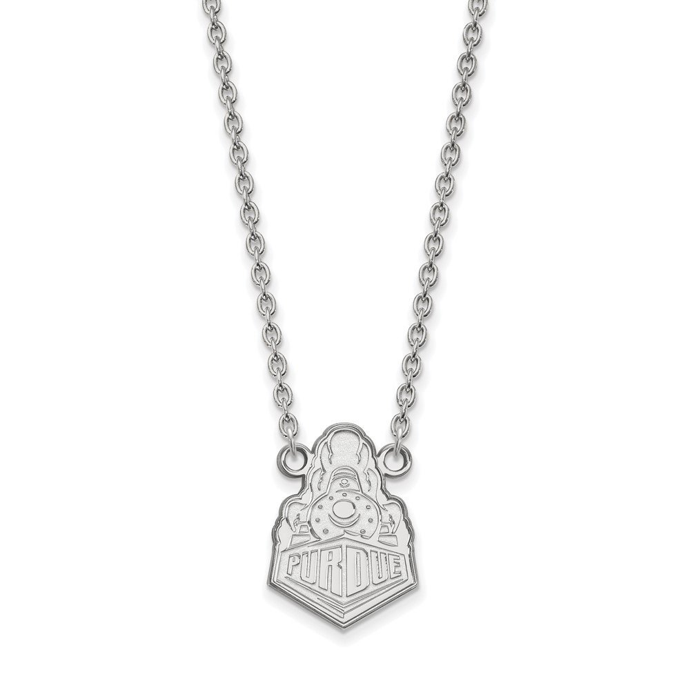 Sterling Silver Rhodium-plated LogoArt Purdue University Boilermakers Train Logo Large Pendant Necklace, 18"