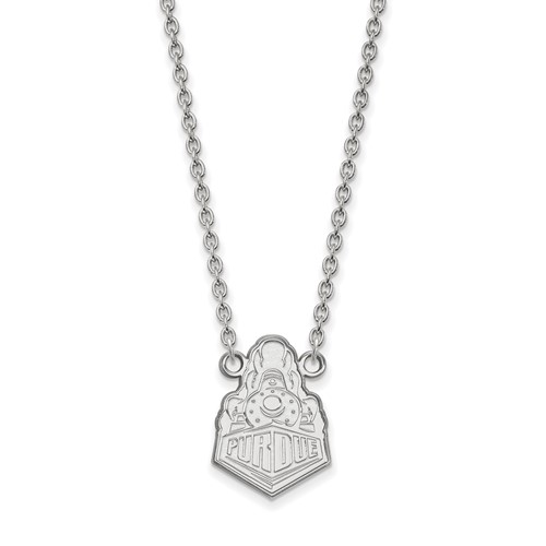Sterling Silver Rhodium-plated LogoArt Purdue University Boilermakers Train Logo Large Pendant Necklace, 18"