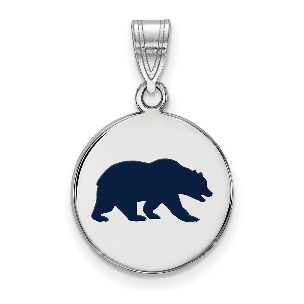 Sterling Silver Rhodium-plated LogoArt University of California Berkeley Bear Medium Enameled Disc Pendant