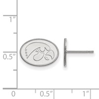 Sterling Silver Rhodium-plated LogoArt University of Iowa Hawk Extra Small Oval Post Earrings view 2