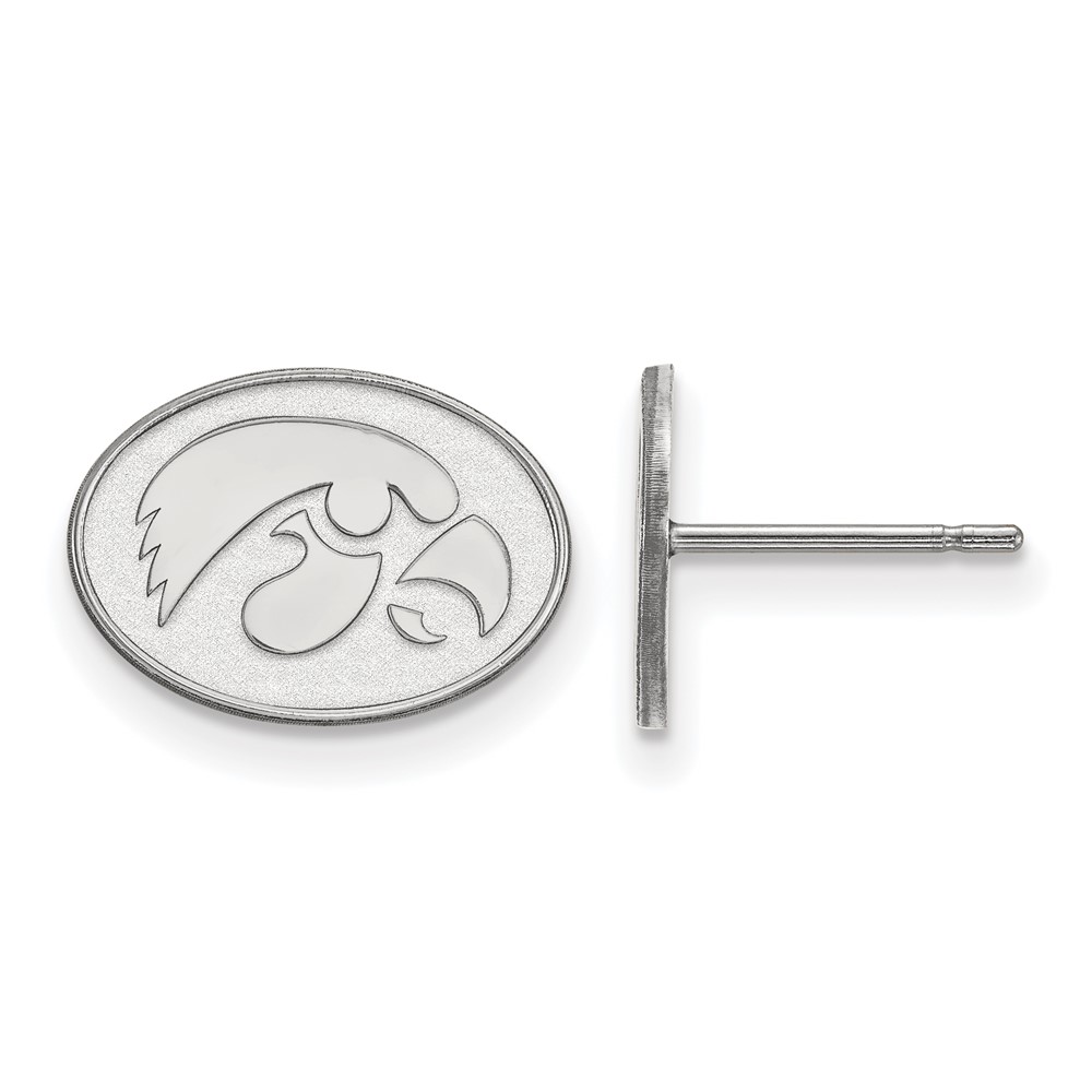 Sterling Silver Rhodium-plated LogoArt University of Iowa Hawk Extra Small Oval Post Earrings