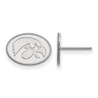 Sterling Silver Rhodium-plated LogoArt University of Iowa Hawk Extra Small Oval Post Earrings view 1