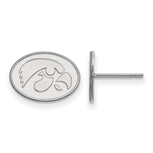 Sterling Silver Rhodium-plated LogoArt University of Iowa Hawk Extra Small Oval Post Earrings