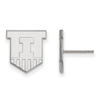 Sterling Silver Rhodium-plated LogoArt University of Illinois Victory Badge Small Post Earrings view 1