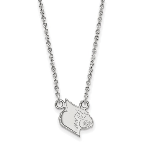 Sterling Silver Rhodium-plated LogoArt University of Louisville Cardinal Small Pendant Necklace, 18"
