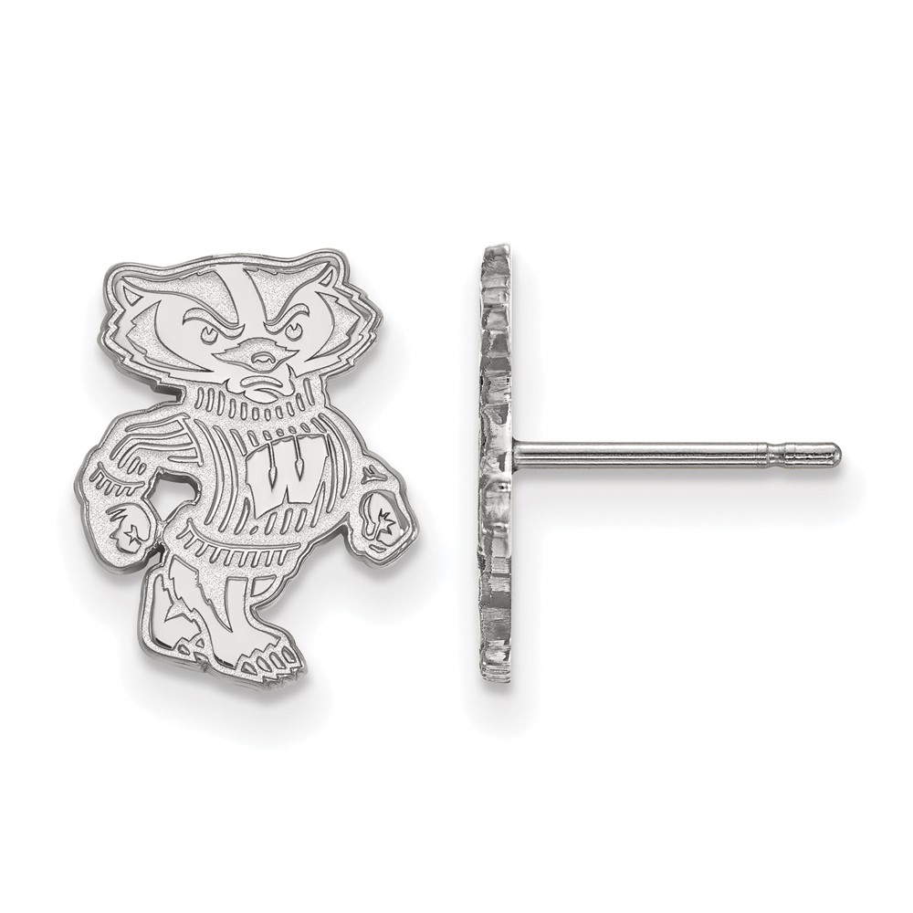 Sterling Silver Rhodium-plated LogoArt University of Wisconsin Badger Small Post Earrings