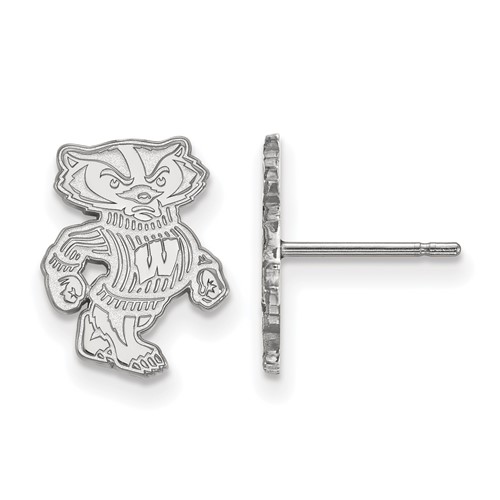 Sterling Silver Rhodium-plated LogoArt University of Wisconsin Badger Small Post Earrings