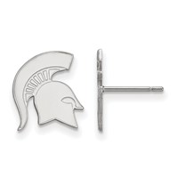 Sterling Silver Rhodium-plated LogoArt Michigan State University Spartan Small Post Earrings view 1