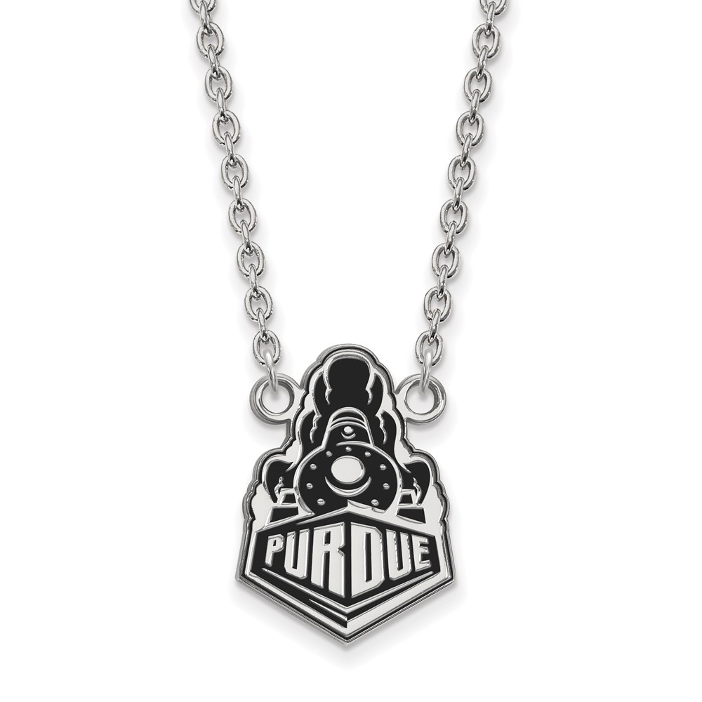Sterling Silver Rhodium-plated LogoArt Purdue University Boilermakers Train Logo Large Enameled Pendant Necklace - 18in