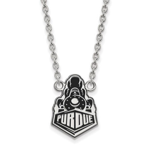 Sterling Silver Rhodium-plated LogoArt Purdue University Boilermakers Train Logo Large Enameled Pendant Necklace, 18"
