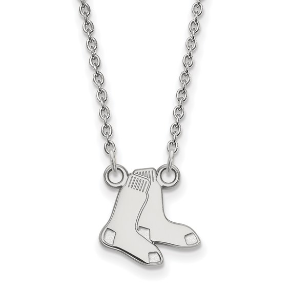 14k White Gold Major League Baseball LogoArt Boston Red Sox Small Pair of Socks Necklace