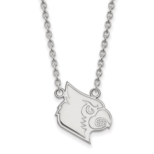 Sterling Silver Rhodium-plated LogoArt University of Louisville Cardinal Large Pendant Necklace, 18"