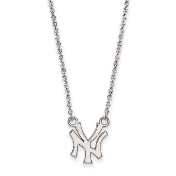 14k White Gold Major League Baseball LogoArt New York Yankees N-Y Small Pendant Necklace
