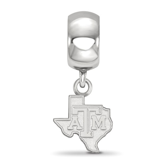 Sterling Silver Rhodium-plated LogoArt Texas A and M University State Outline Extra Small Dangle Bead Charm