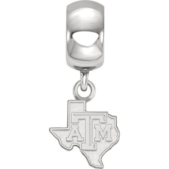 Sterling Silver Rhodium-plated LogoArt Texas A and M University State Outline Extra Small Dangle Bead Charm