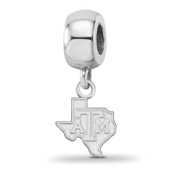 Sterling Silver Rhodium-plated LogoArt Texas A and M University State Outline Extra Small Dangle Bead Charm