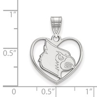 Sterling Silver Rhodium-plated LogoArt University of Louisville Cardinal Heart Pendant view 2