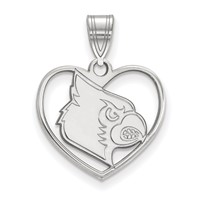 Sterling Silver Rhodium-plated LogoArt University of Louisville Cardinal Heart Pendant view 1