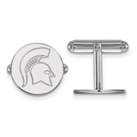 Sterling Silver Rhodium-plated LogoArt Michigan State University Spartan Cuff Links view 1