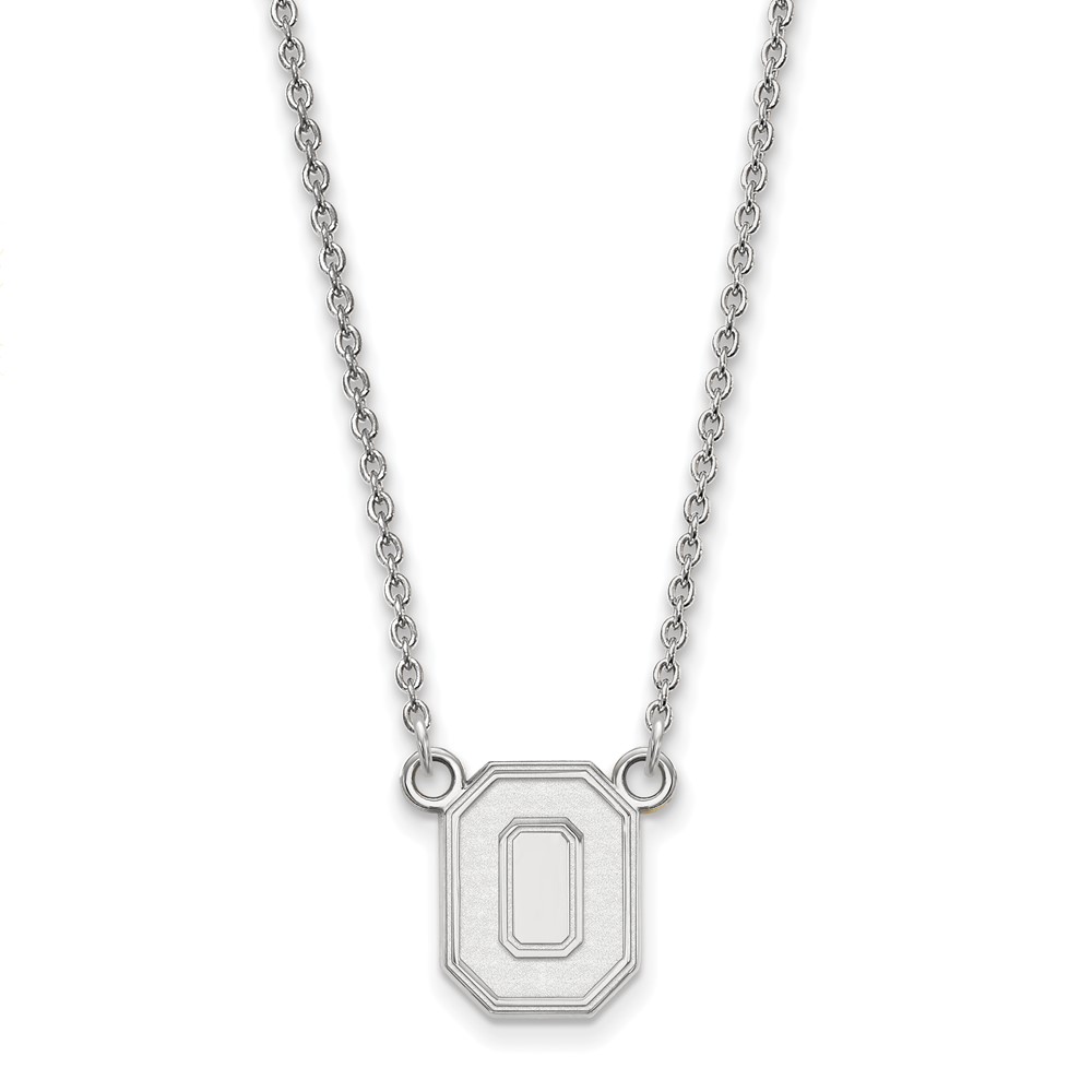 Sterling Silver Rhodium-plated LogoArt the Ohio State University Letter O Small Pendant Necklace, 18"