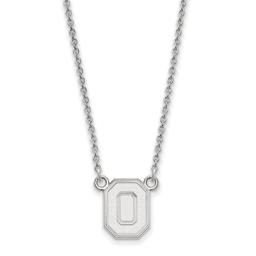 Sterling Silver Rhodium-plated LogoArt the Ohio State University Letter O Small Pendant Necklace, 18"