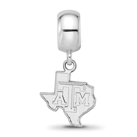 Sterling Silver Rhodium-plated LogoArt Texas A and M University State Outline Small Dangle Bead Charm