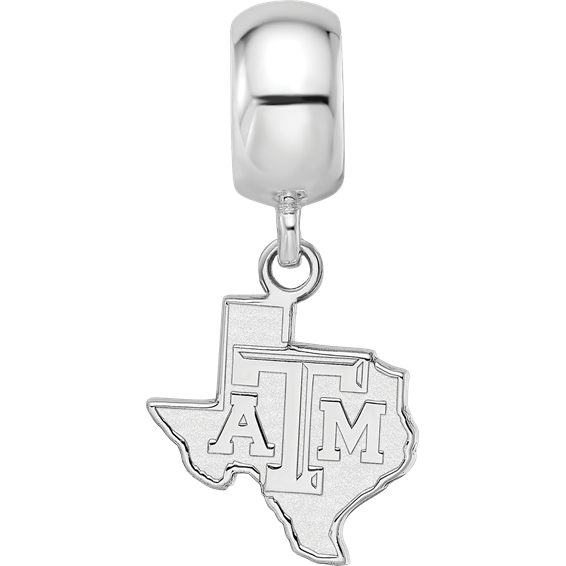 Sterling Silver Rhodium-plated LogoArt Texas A and M University State Outline Small Dangle Bead Charm
