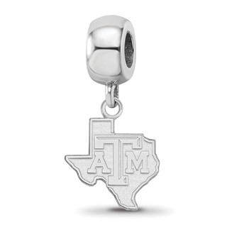 Sterling Silver Rhodium-plated LogoArt Texas A and M University State Outline Small Dangle Bead Charm