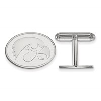 Sterling Silver Rhodium-plated LogoArt University of Iowa Hawk Oval Cuff Links view 1