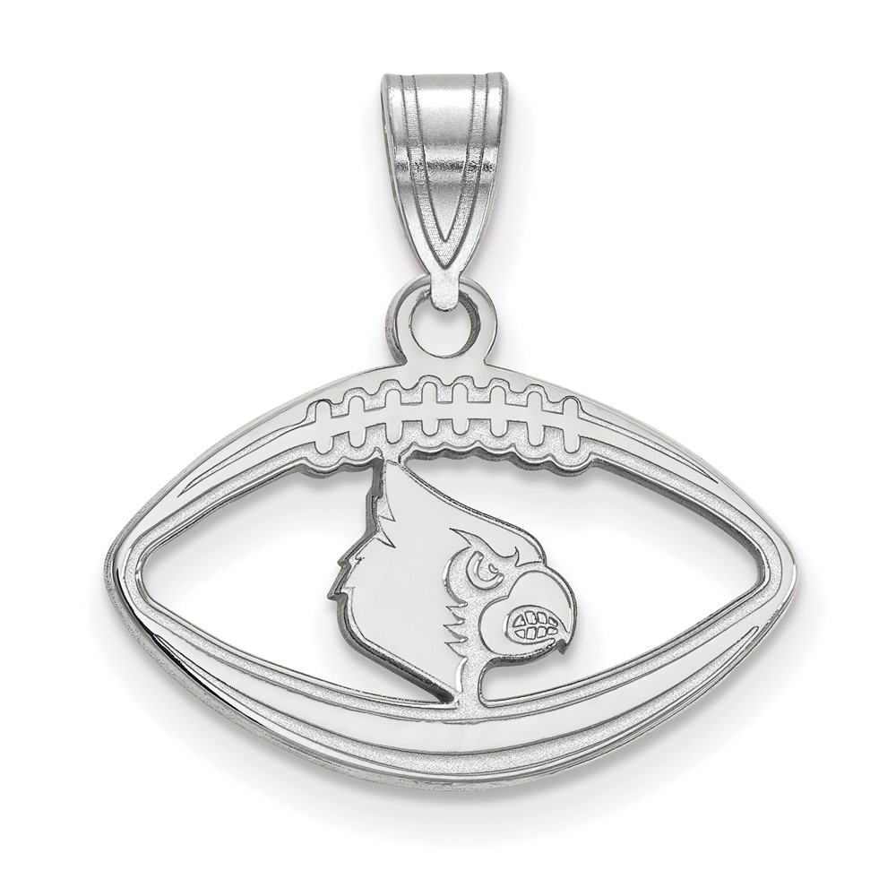 Sterling Silver Rhodium-plated LogoArt University of Louisville Cardinal Football Pendant