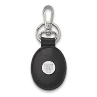 SS Rh-p LogoArt University of Tennessee Black Leather Oval Key Chai view 1
