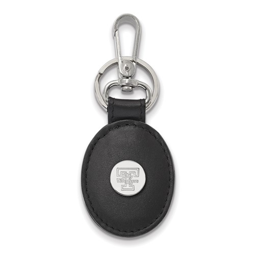 SS Rh-p LogoArt University of Tennessee Black Leather Oval Key Chai