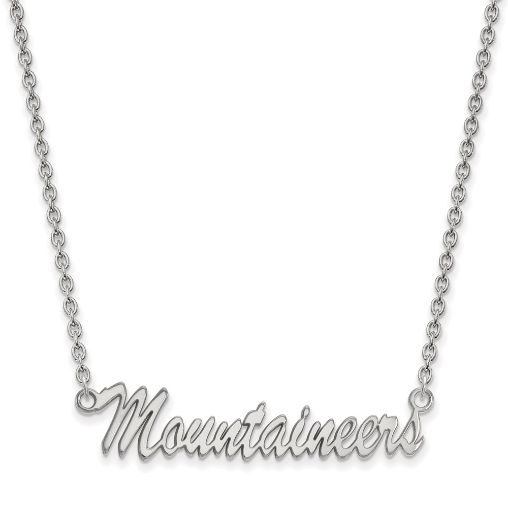Sterling Silver Rhodium-plated LogoArt West Virginia University Mountaineers Script Medium Pendant Necklace, 18"