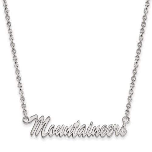 Sterling Silver Rhodium-plated LogoArt West Virginia University Mountaineers Script Medium Pendant Necklace, 18"