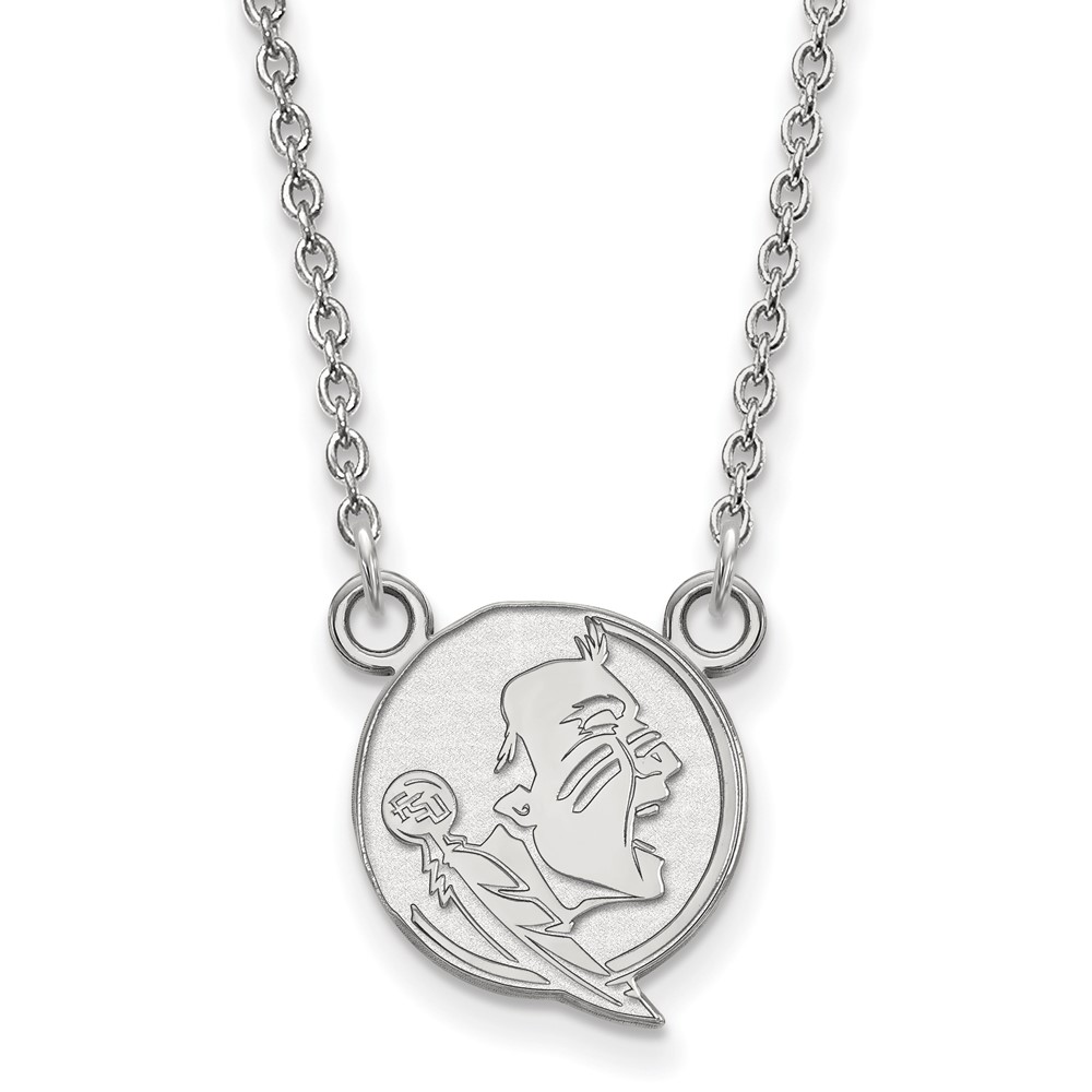 Sterling Silver Rhodium-plated LogoArt Florida State University Seminole Small Pendant 18 Inch Necklace