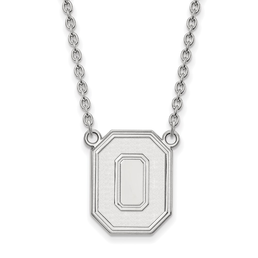 Sterling Silver Rhodium-plated LogoArt the Ohio State University Letter O Large Pendant Necklace - 18in