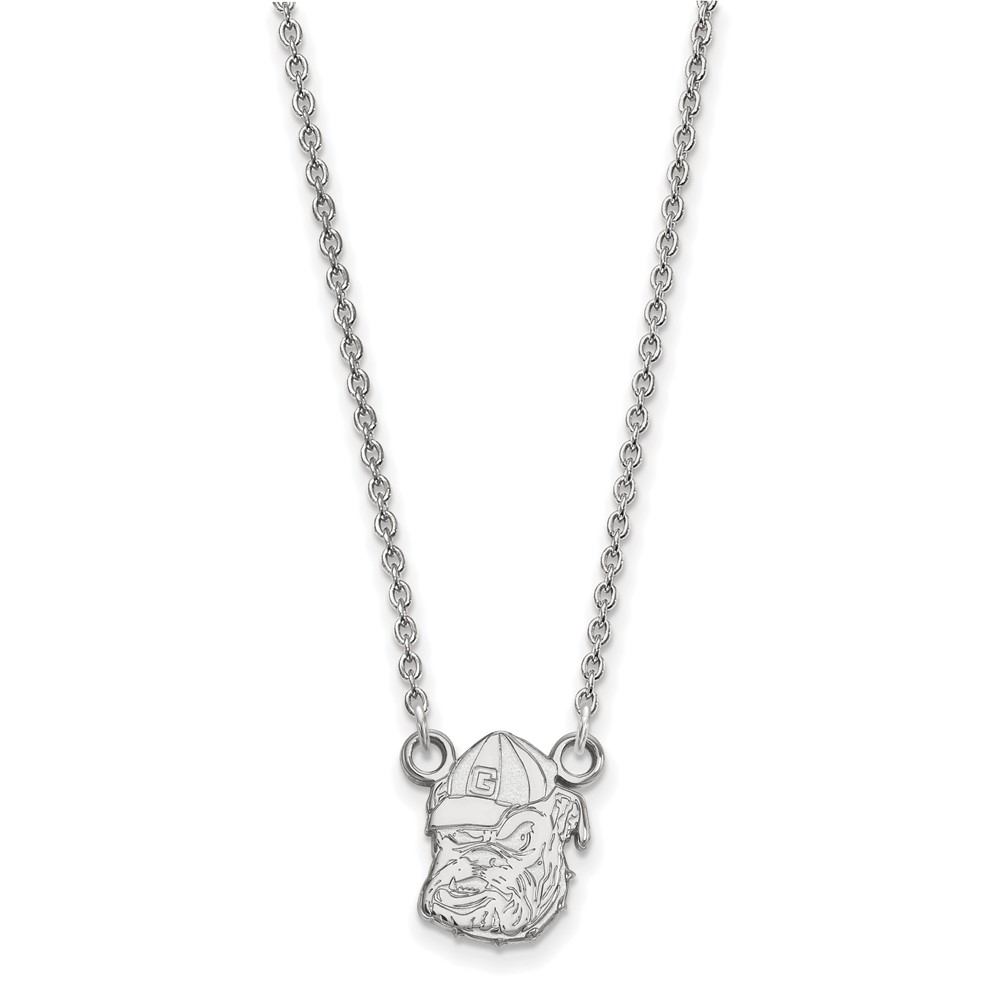 Sterling Silver Rhodium-plated LogoArt University of Georgia Bulldog Small Pendant Necklace, 18"
