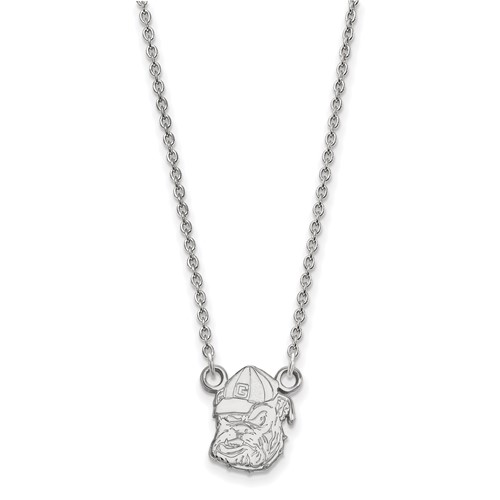 Sterling Silver Rhodium-plated LogoArt University of Georgia Bulldog Small Pendant Necklace, 18"