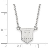 Sterling Silver Rhodium-plated LogoArt University of Illinois Victory Badge Small Pendant Necklace, 18" view 2