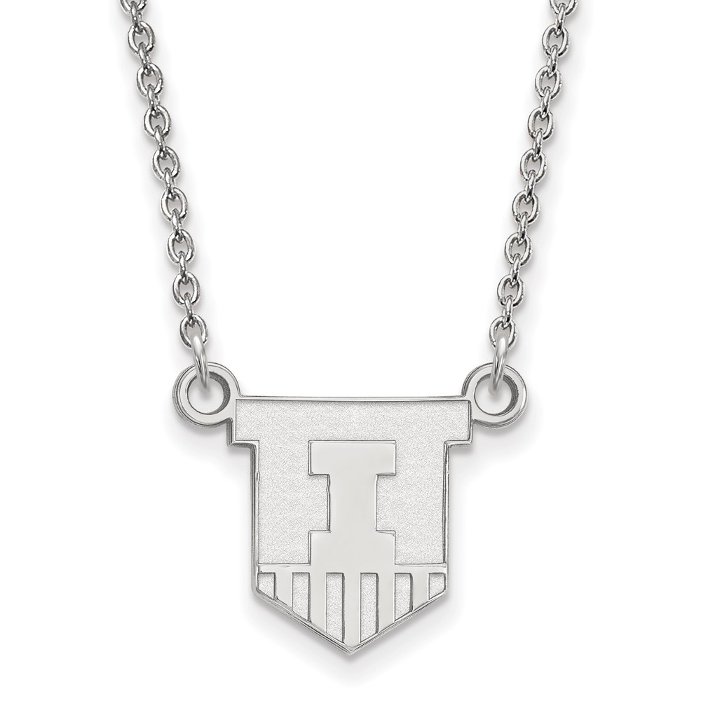 Sterling Silver Rhodium-plated LogoArt University of Illinois Victory Badge Small Pendant Necklace, 18"