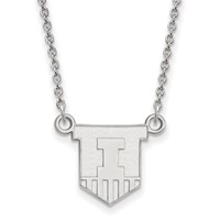 Sterling Silver Rhodium-plated LogoArt University of Illinois Victory Badge Small Pendant Necklace, 18" view 1