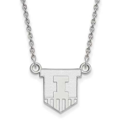 Sterling Silver Rhodium-plated LogoArt University of Illinois Victory Badge Small Pendant Necklace, 18"